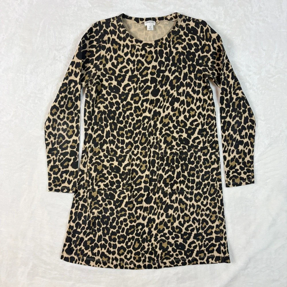 Crewcuts Leopard Print Dress Kids Size 12 Tan Black Excellent Cotton Pockets